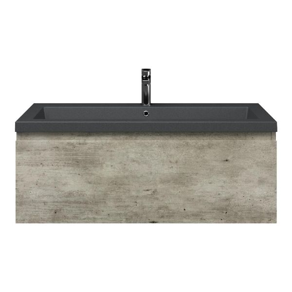 Domburg badmeubel 100 cm steigerhout look grijs met quartz Cadzand-Q wastafel grijs mat, 1 kraangat