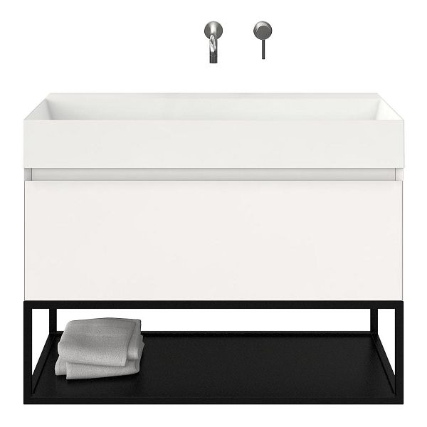 Domburg badmeubel 100 cm wit hoogglans met keramische Marken wastafel wit glans