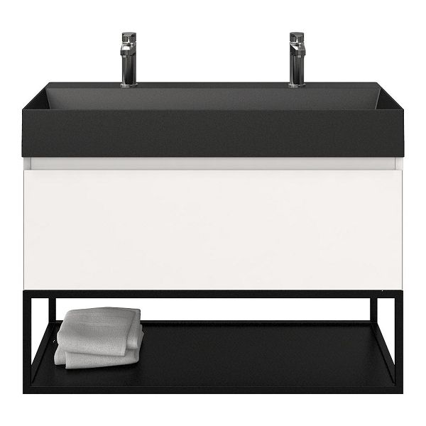 Domburg badmeubel 100 cm wit hoogglans met keramische Marken wastafel zwart mat