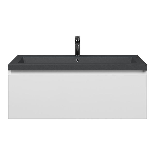 Domburg badmeubel 100 cm wit hoogglans met quartz Cadzand-Q wastafel grijs mat, 1 kraangat