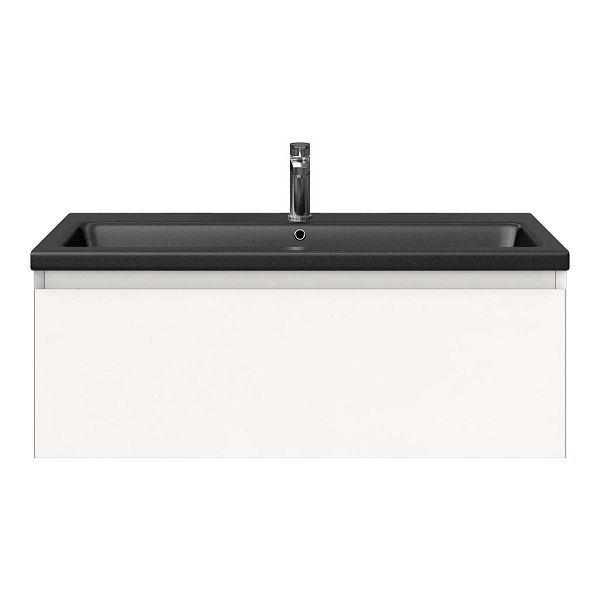 Domburg badmeubel 100 cm wit mat met keramische Dishoek wastafel zwart mat, 1 kraangat