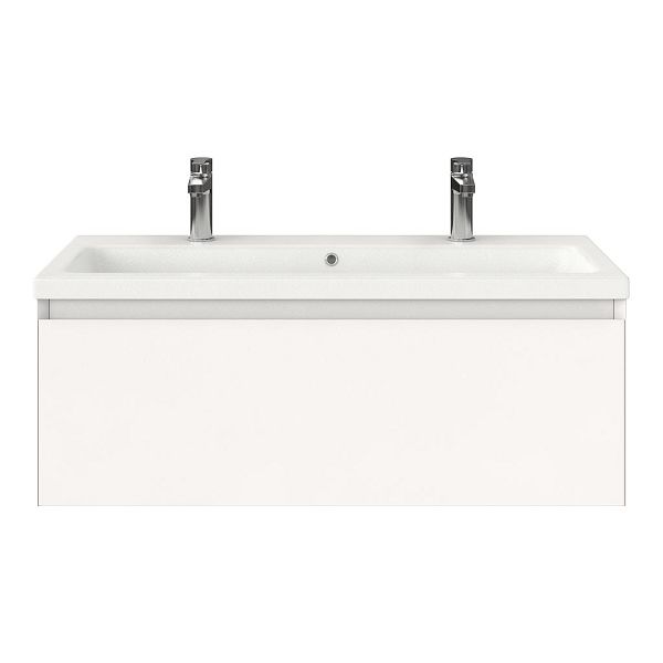 Domburg badmeubel 100 cm wit mat met keramische Dishoek wastafel wit mat, 2 kraangaten