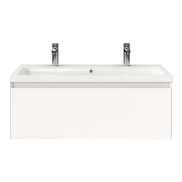 Domburg badmeubel 100 cm wit mat met keramische Dishoek wastafel wit glans, 2 kraangaten