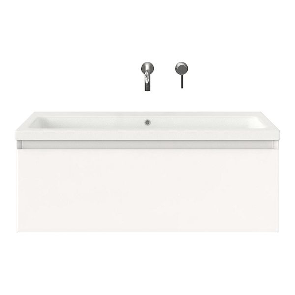 Domburg badmeubel 100 cm wit mat met keramische Dishoek wastafel wit mat, zonder kraangat