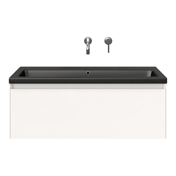 Domburg badmeubel 100 cm wit mat met keramische Dishoek wastafel zwart mat, zonder kraangat