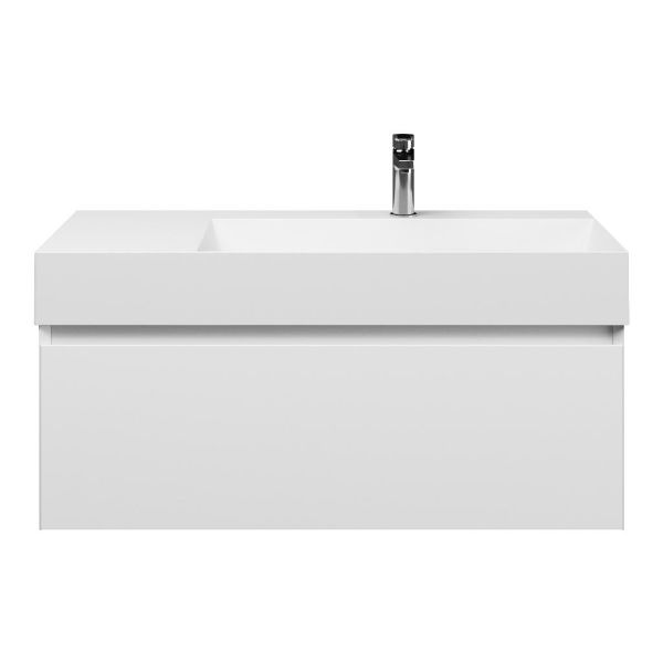 Domburg badmeubel 100 cm wit mat met keramische Marken wastafel rechts wit glans, 1 kraangat
