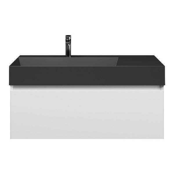 Domburg badmeubel 100 cm wit mat met keramische Marken wastafel links zwart mat, 1 kraangat
