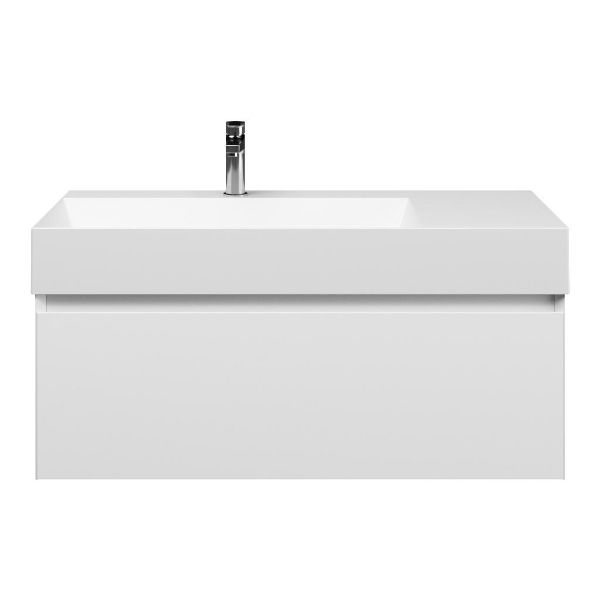 Domburg badmeubel 100 cm wit mat met keramische Marken wastafel links wit mat, 1 kraangat