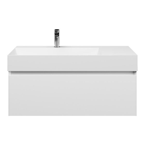 Domburg badmeubel 100 cm wit mat met keramische Marken wastafel links wit glans, 1 kraangat