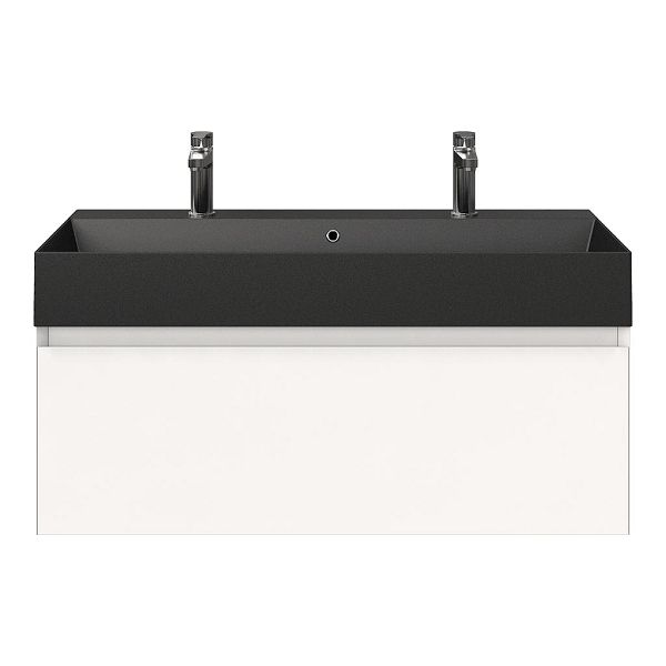 Domburg badmeubel 100 cm wit mat met keramische Marken wastafel zwart mat, 2 kraangaten