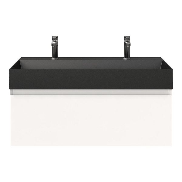 Domburg badmeubel 100 cm wit mat met keramische Marken wastafel zwart mat, 2 kraangaten