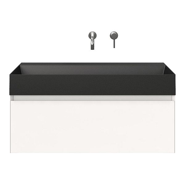Domburg badmeubel 100 cm wit mat met keramische Marken wastafel zwart mat, zonder kraangat