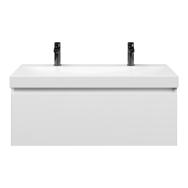 Domburg badmeubel 100 cm wit mat met keramische Rockanje wastafel wit glans, 2 kraangaten