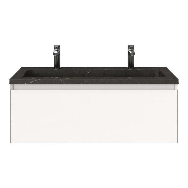 Domburg badmeubel 100 cm wit mat met natuurstenen Square wastafel blue stone, 2 kraangaten