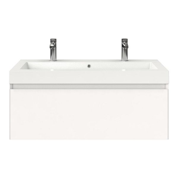 Domburg badmeubel 100 cm wit mat met polystone Cadzand wastafel wit glans, 2 kraangaten, 43 cm hoog