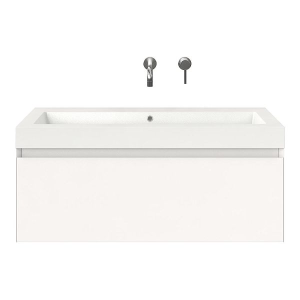 Domburg badmeubel 100 cm wit mat met polystone Cadzand wastafel wit glans, zonder kraangat, 43 cm hoog