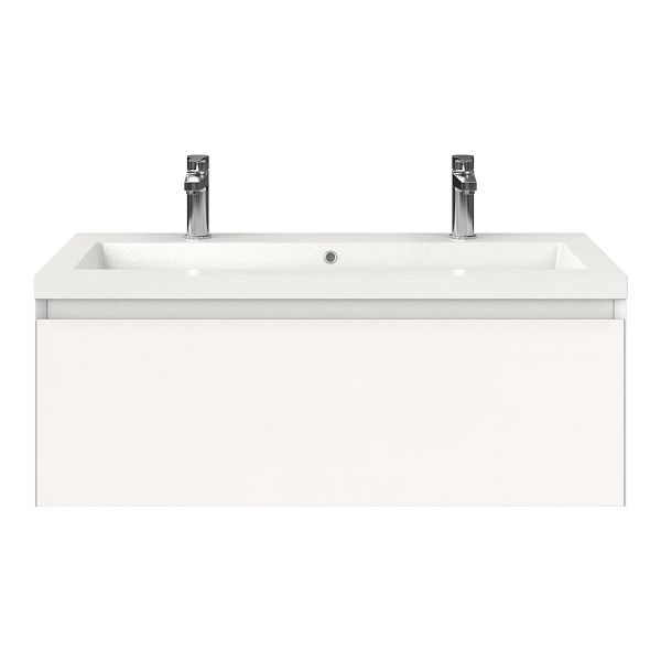 Domburg badmeubel 100 cm wit mat met polystone Cadzand wastafel wit glans, 2 kraangaten, 39 cm hoog