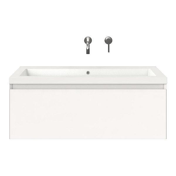 Domburg badmeubel 100 cm wit mat met polystone Cadzand wastafel wit glans, zonder kraangat, 39 cm hoog