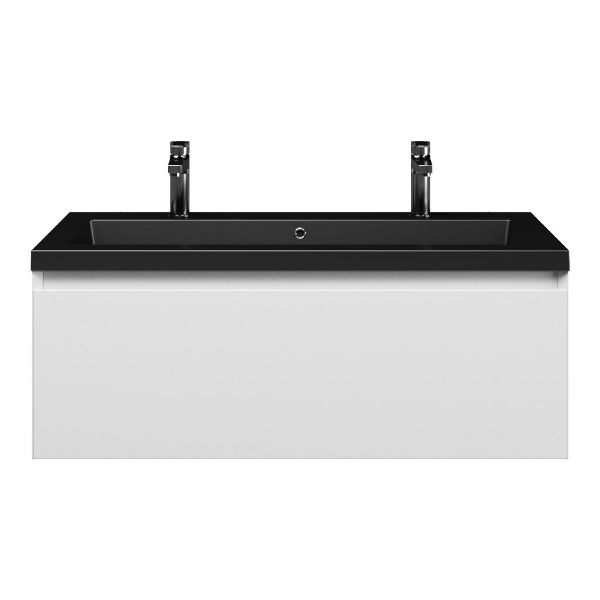 Domburg badmeubel 100 cm wit mat met polystone Cadzand wastafel zwart mat, 2 kraangaten