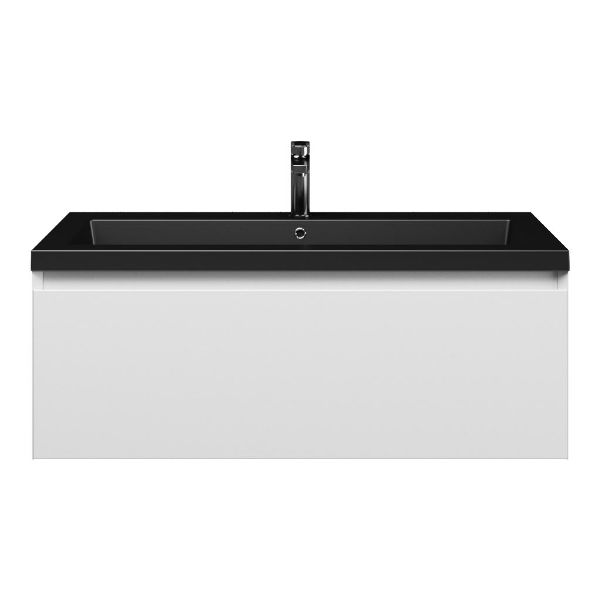 Domburg badmeubel 100 cm wit mat met polystone Cadzand wastafel zwart mat, 1 kraangat