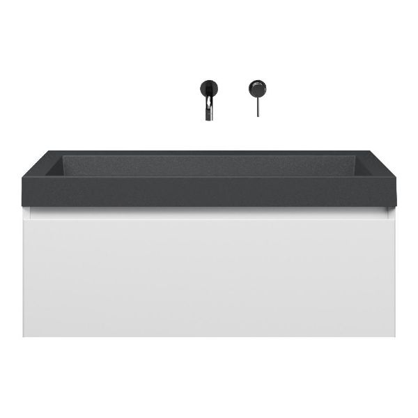 Domburg badmeubel 100 cm wit mat met polystone Haamstede wastafel grijs mat, zonder kraangat