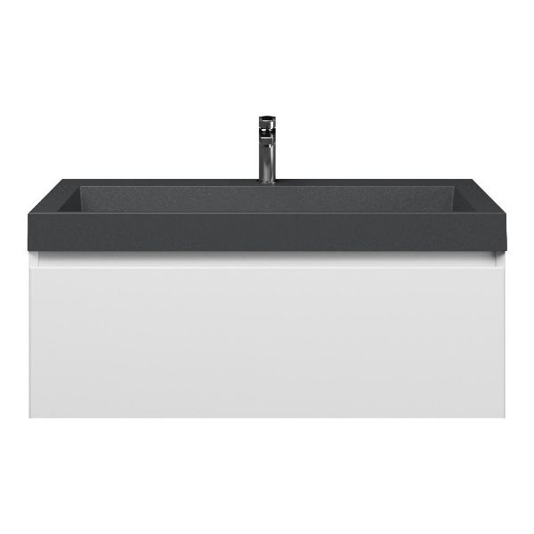 Domburg badmeubel 100 cm wit mat met polystone Haamstede wastafel grijs mat, 1 kraangat
