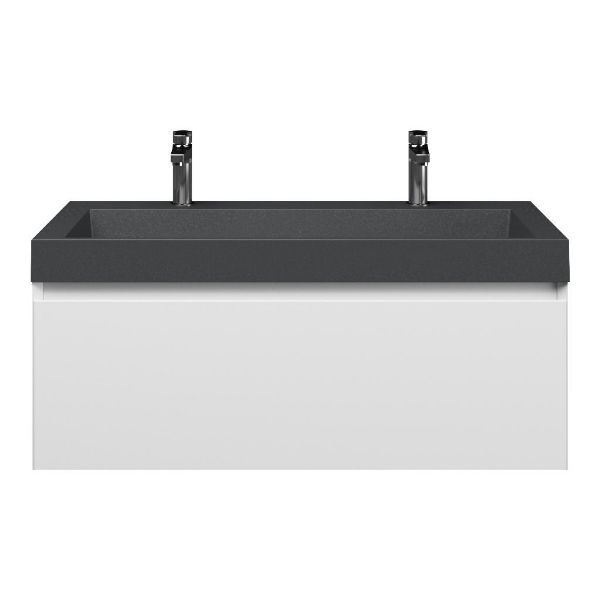 Domburg badmeubel 100 cm wit mat met polystone Haamstede wastafel grijs mat, 2 kraangaten