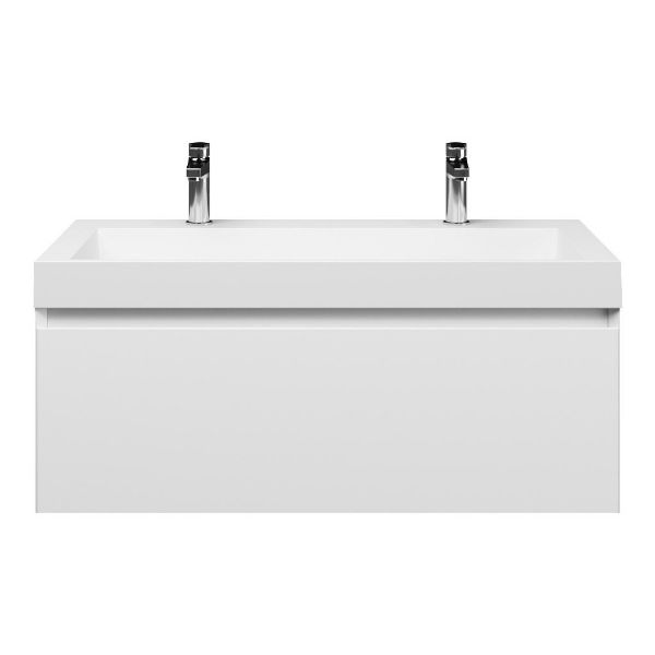 Domburg badmeubel 100 cm wit mat met polystone Haamstede wastafel wit glans, 2 kraangaten
