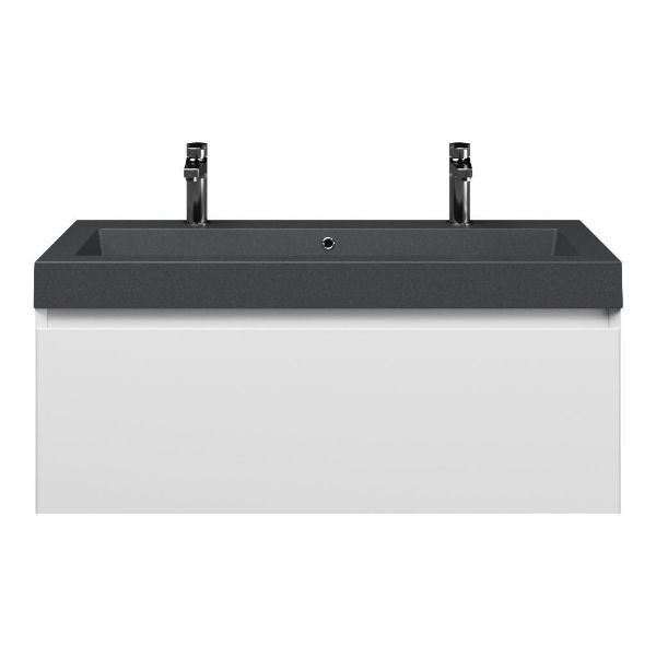 Domburg badmeubel 100 cm wit mat met quartz Cadzand-Q wastafel grijs mat, 2 kraangaten