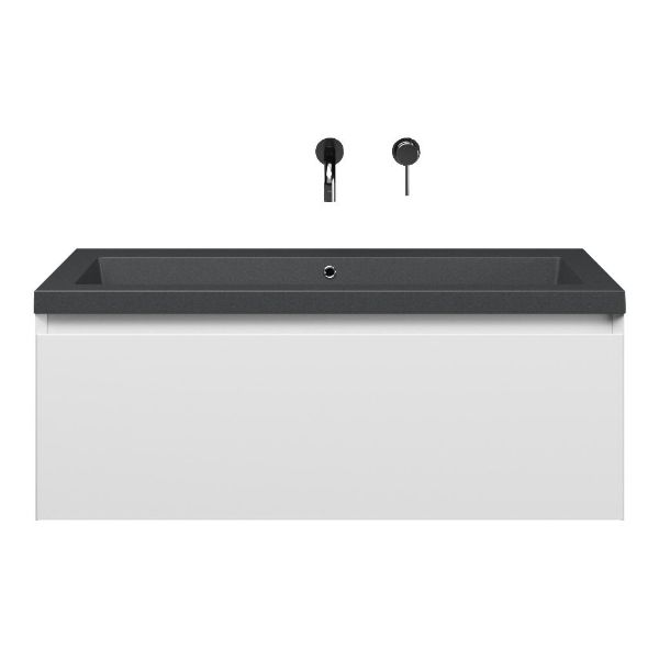 Domburg badmeubel 100 cm wit mat met quartz Cadzand-Q wastafel grijs mat, zonder kraangat
