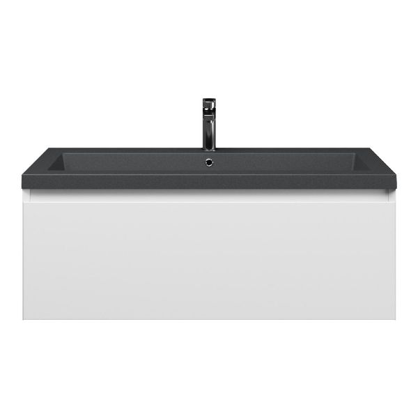 Domburg badmeubel 100 cm wit mat met quartz Cadzand-Q wastafel grijs mat, 1 kraangat