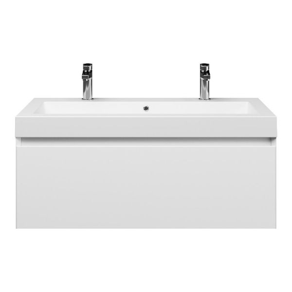 Domburg badmeubel 100 cm wit mat met quartz Cadzand-Q wastafel wit mat, 2 kraangaten