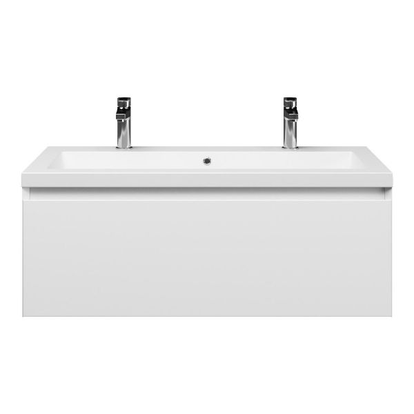 Domburg badmeubel 100 cm wit mat met quartz Cadzand-Q wastafel wit mat, 2 kraangaten