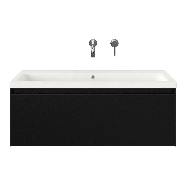 Domburg badmeubel 100 cm zwart mat met keramische Dishoek wastafel wit mat, zonder kraangat