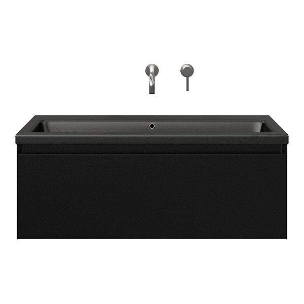 Domburg badmeubel 100 cm zwart mat met keramische Dishoek wastafel zwart mat, zonder kraangat