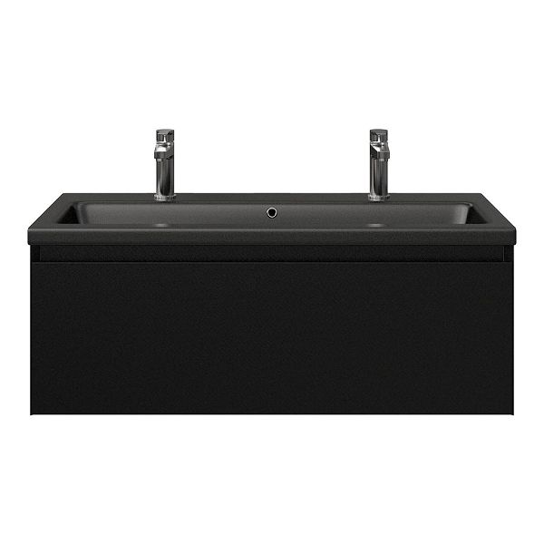 Domburg badmeubel 100 cm zwart mat met keramische Dishoek wastafel zwart mat, 2 kraangaten
