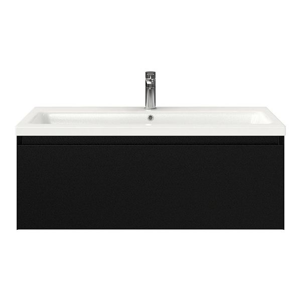Domburg badmeubel 100 cm zwart mat met keramische Dishoek wastafel wit glans, 1 kraangat