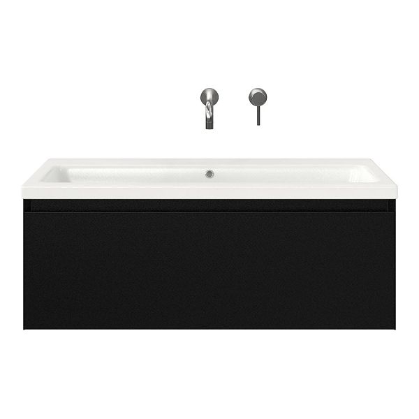 Domburg badmeubel 100 cm zwart mat met keramische Dishoek wastafel wit glans, zonder kraangat
