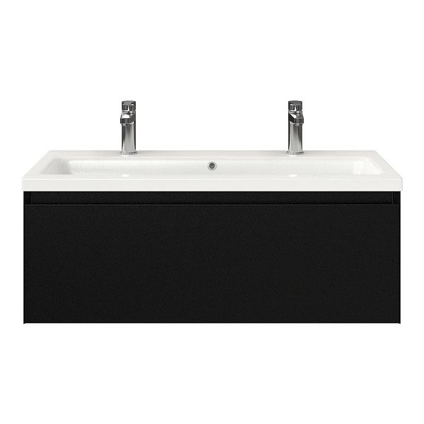 Domburg badmeubel 100 cm zwart mat met keramische Dishoek wastafel wit glans, 2 kraangaten