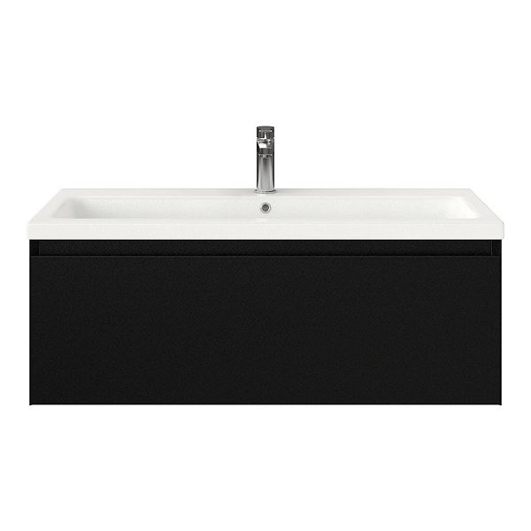 Domburg badmeubel 100 cm zwart mat met keramische Dishoek wastafel wit mat, 1 kraangat