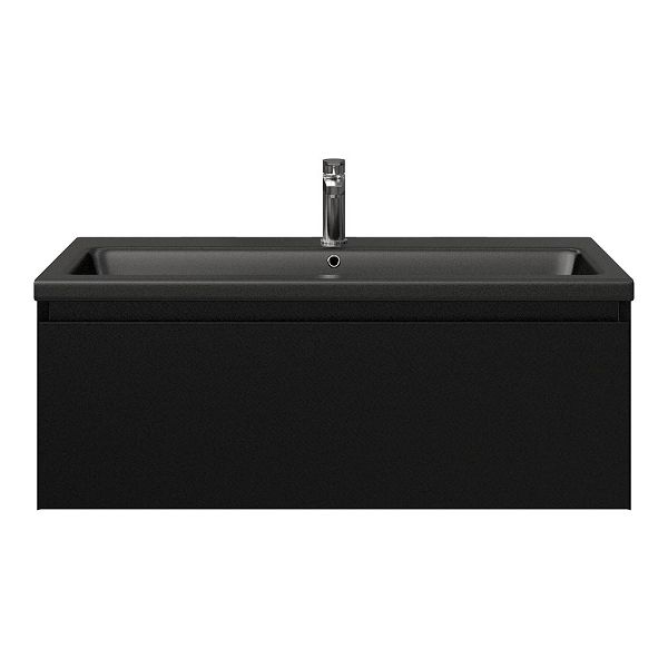 Domburg badmeubel 100 cm zwart mat met keramische Dishoek wastafel zwart mat, 1 kraangat
