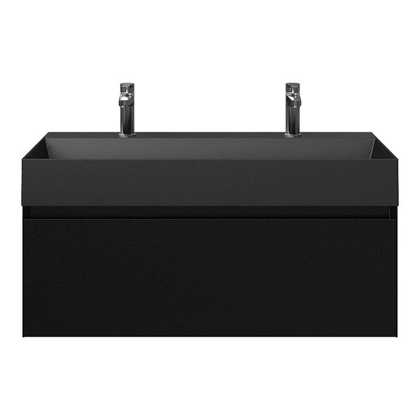 Domburg badmeubel 100 cm zwart mat met keramische Marken wastafel zwart mat, 2 kraangaten