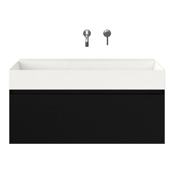 Domburg badmeubel 100 cm zwart mat met keramische Marken wastafel wit mat, zonder kraangat