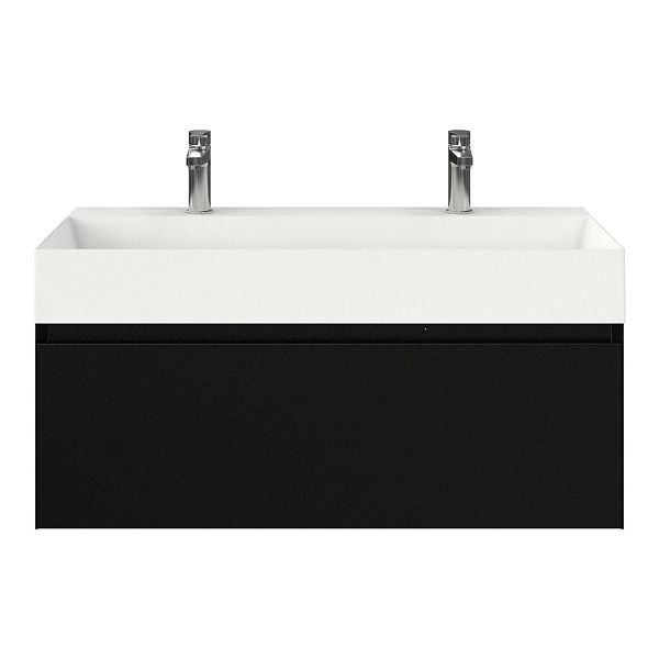 Domburg badmeubel 100 cm zwart mat met keramische Marken wastafel wit mat, 2 kraangaten