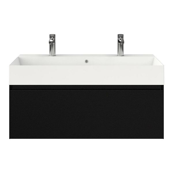 Domburg badmeubel 100 cm zwart mat met keramische Marken wastafel wit glans, 2 kraangaten