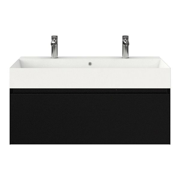 Domburg badmeubel 100 cm zwart mat met keramische Marken wastafel wit mat, 2 kraangaten
