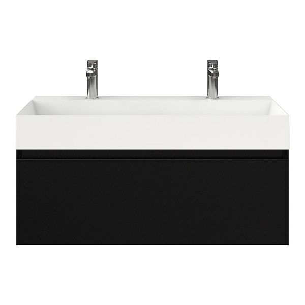 Domburg badmeubel 100 cm zwart mat met keramische Marken wastafel wit glans, 2 kraangaten