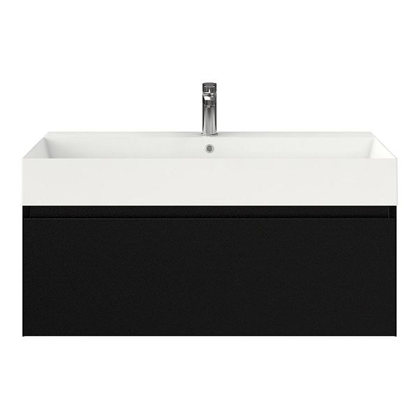 Domburg badmeubel 100 cm zwart mat met keramische Marken wastafel wit glans, 1 kraangat