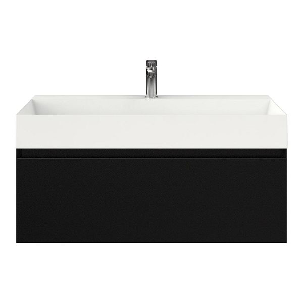 Domburg badmeubel 100 cm zwart mat met keramische Marken wastafel wit glans, 1 kraangat