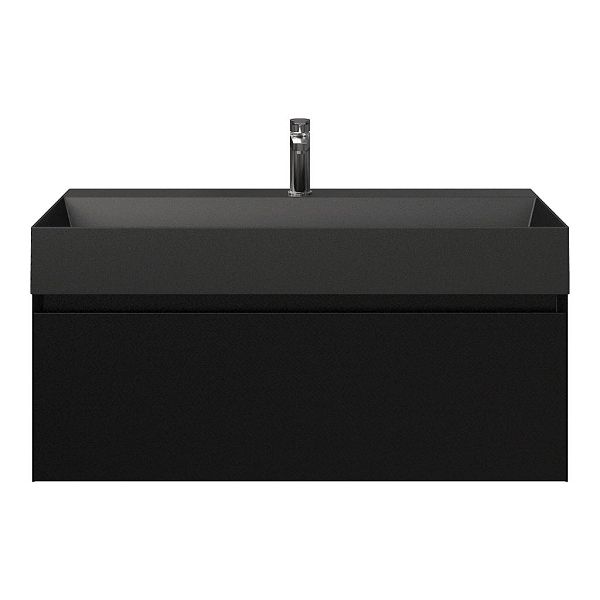 Domburg badmeubel 100 cm zwart mat met keramische Marken wastafel zwart mat, 1 kraangat